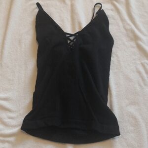 Free People Ribbed Black Fitted Camisole with Cut Out Details